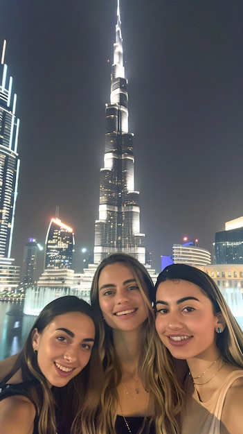 Gratis foto portret van vrienden die de luxe stad dubai bezoeken