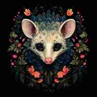 Gratis foto possum met bloemen in de studio