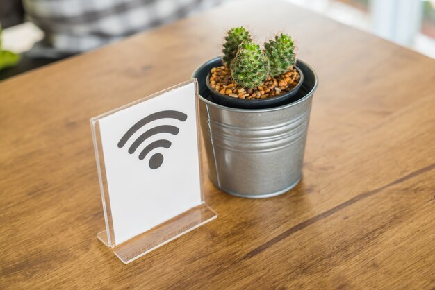 Pot met cactus en een wifi-signaal