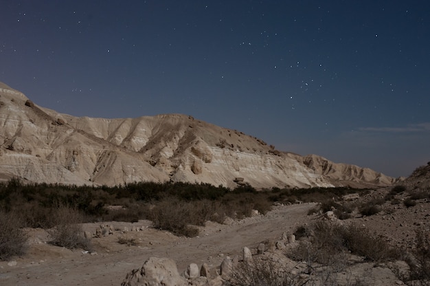 Gratis foto prachtig landschap van rotsachtige bergen onder een sterrenhemel