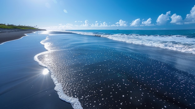 Prachtig natuurgebied met zwart zandstrand en oceaan