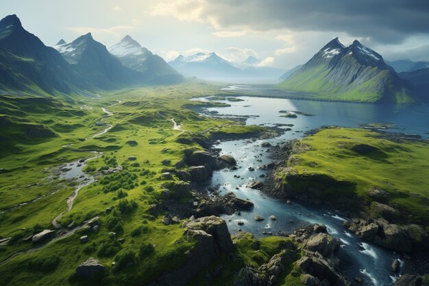 Prachtig natuurlandschap met bergen en meer