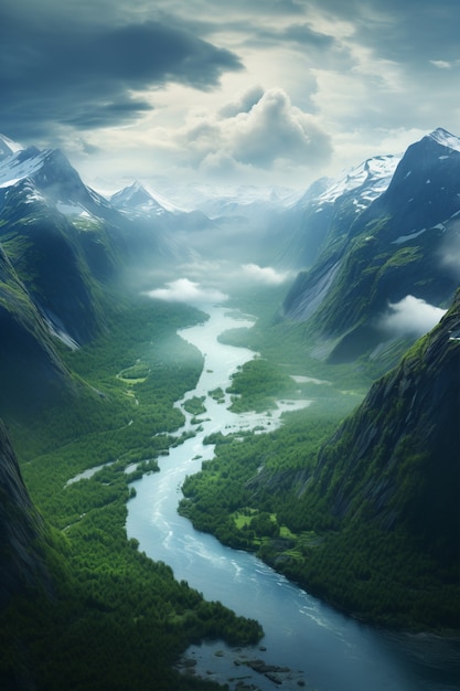 Prachtig natuurlandschap met rivier en bergen