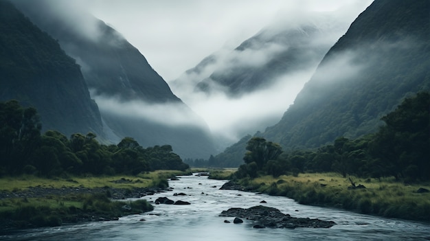 Prachtig natuurlandschap met rivier en vegetatie