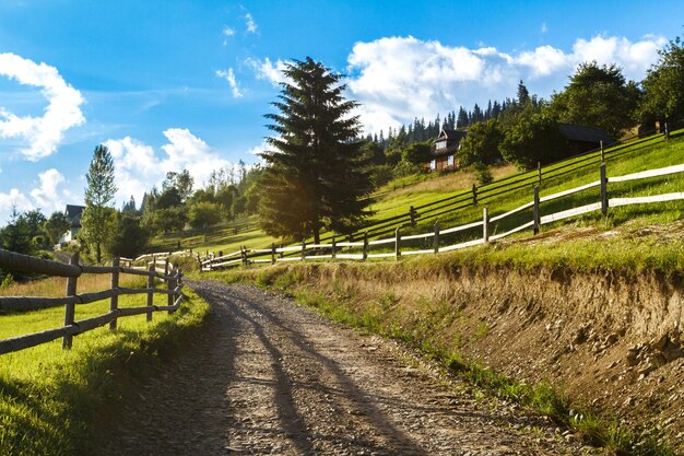 Prachtig uitzicht op de landelijke weg Bergen achtergrond