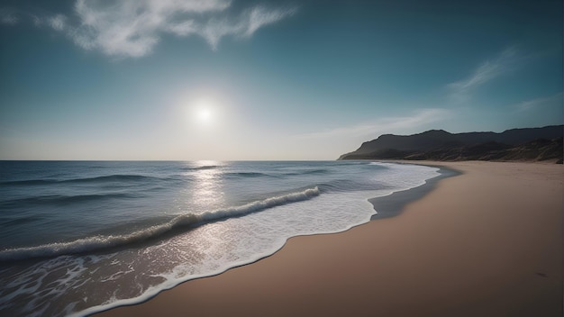Gratis foto prachtig zeegezicht met zandduinen en oceaangolven bij zonsondergang