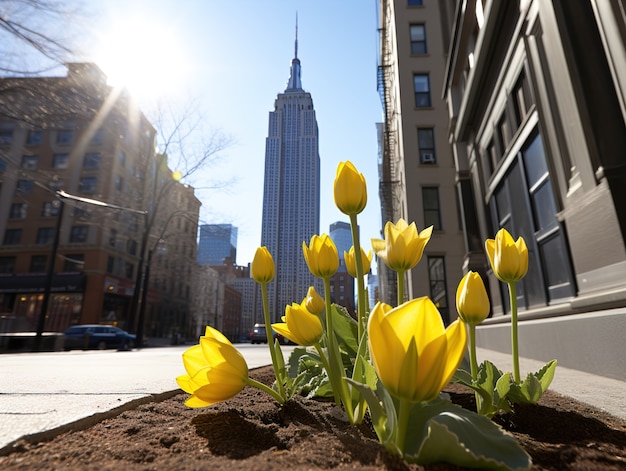 Prachtige bloemen en Empire State Building