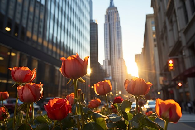 Prachtige bloemen en Empire State Building