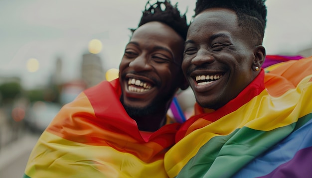 Gratis foto pride-scene met regenboogkleuren en mannen die hun seksualiteit vieren