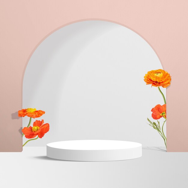 Productachtergrond met bloemen in roze