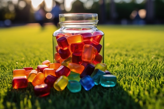 Gratis foto proteïne gummy snacks in een pot