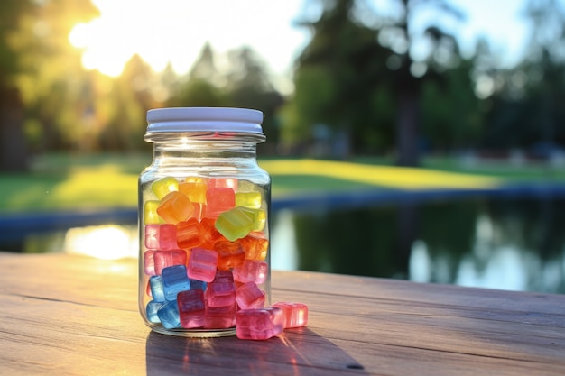 Gratis foto proteïne gummy snacks in een pot