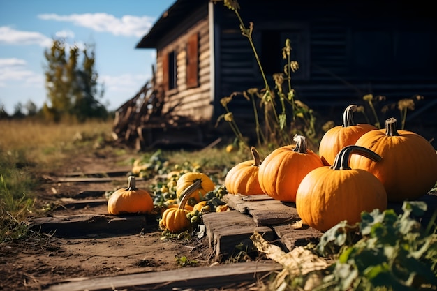 Pumpkins arrangement in de open lucht