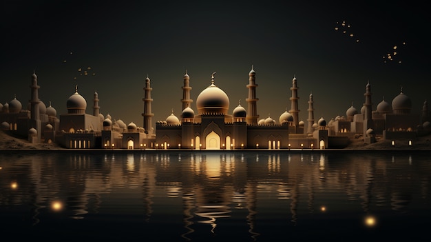 Gratis foto ramadan achtergrond met moskee verlicht met kaarsen