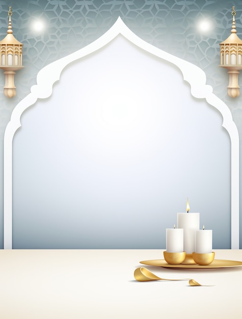 Ramadan achtergrond met moskee verlicht met kaarsen