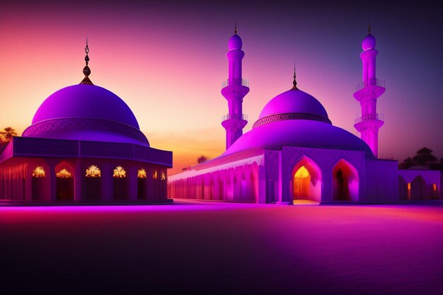 Ramadan paarse moskee met een roze gloed