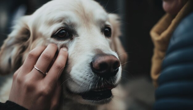 Rasechte retriever schattig portret eigenaar glimlacht omhelzen gegenereerd door AI