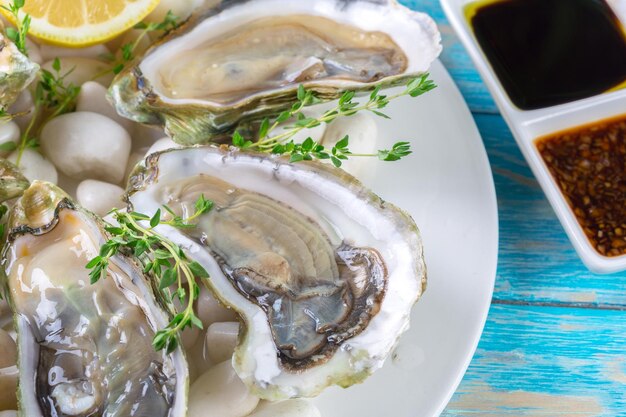 Rauwe oesters met citroen en ijs