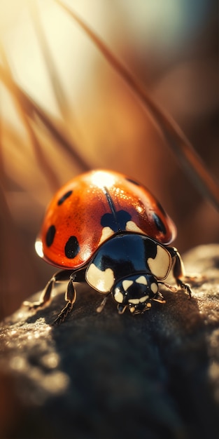 Realistisch lieveheersbeestje in de natuur