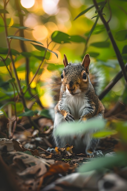 Gratis foto realistische eekhoorn in het natuurlijke leefgebied