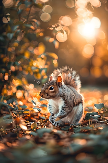 Gratis foto realistische eekhoorn in het natuurlijke leefgebied