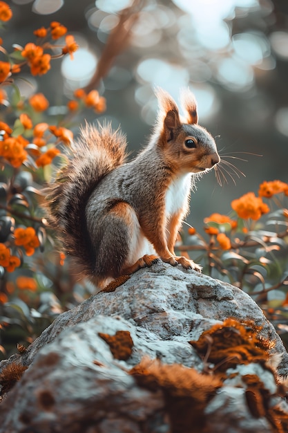 Gratis foto realistische eekhoorn in natuurlijke omgeving