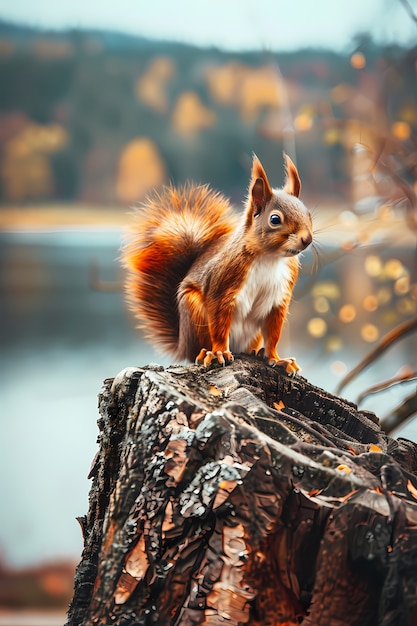 Realistische eekhoorn in natuurlijke omgeving