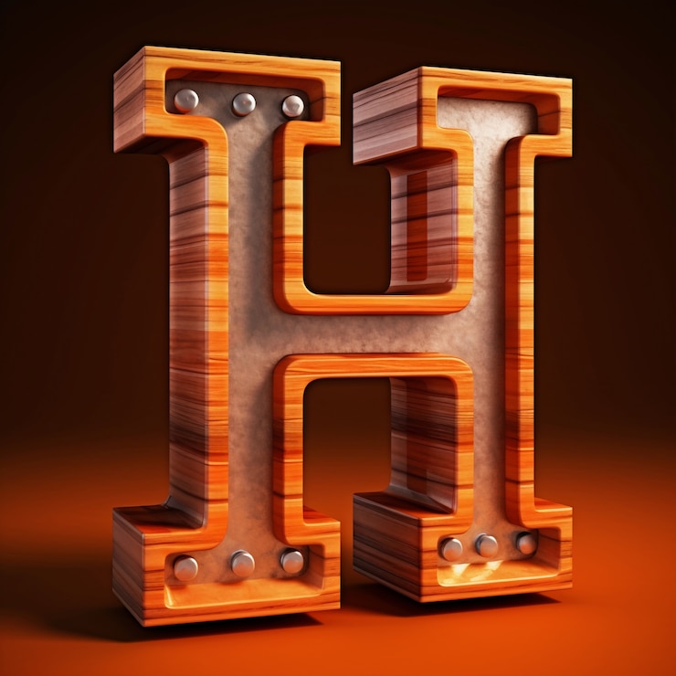 Gratis Foto realistische h-letter met houten textuur