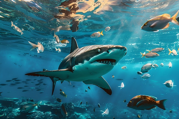 Gratis foto realistische haai in de oceaan