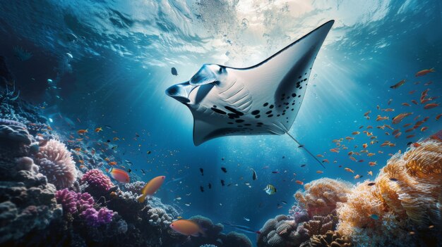 Realistische manta ray in zeewater