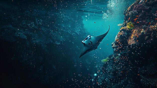 Gratis foto realistische manta ray in zeewater