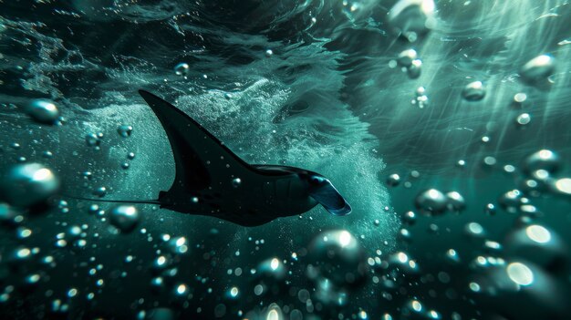 Realistische manta ray in zeewater