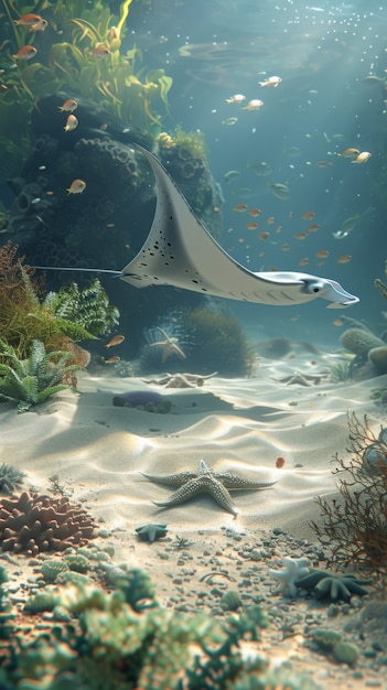 Realistische manta ray in zeewater