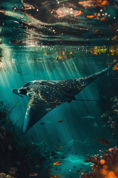 Gratis foto realistische manta's onder water