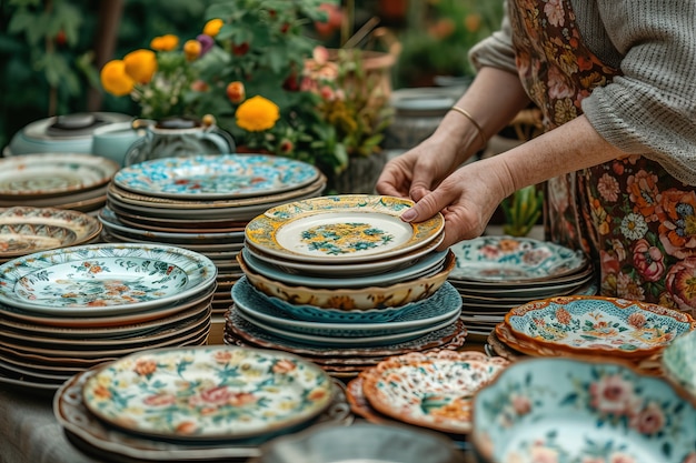 Gratis foto realistische scène met afwas bij een tuinverkoop in de buurt