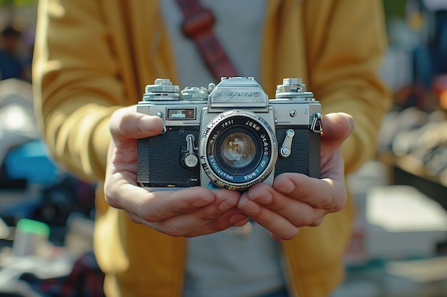 Gratis foto realistische scène met camera op een buurt tuin verkoop