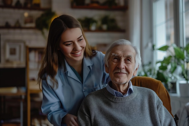 Gratis foto realistische scène met een gezondheidswerker die voor een oudere patiënt zorgt