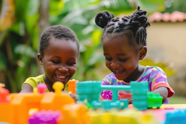 Realistische scène met jonge kinderen met autisme die spelen