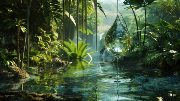 Realistische waterdruppel met een ecosysteem voor Wereldwaterdag