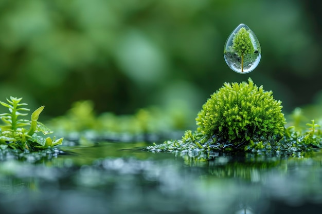 Gratis foto realistische waterdruppel met een ecosysteem