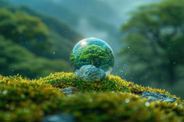 Realistische waterdruppel met een ecosysteem