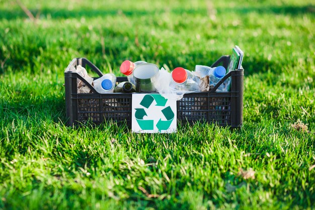 Recycleer concept met doos van onzin