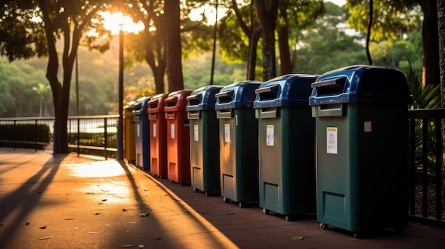 Recyclingbakken in het park dragen bij aan het helpen van de aarde