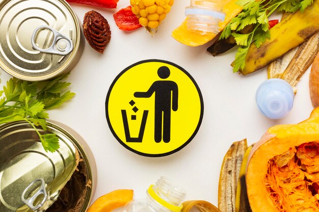 Regeling van overgebleven verspild voedsel plat lag symbool