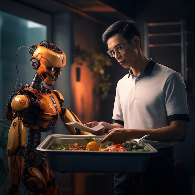 Regelmatige menselijke baan uitgevoerd door antropomorfe futuristische robot