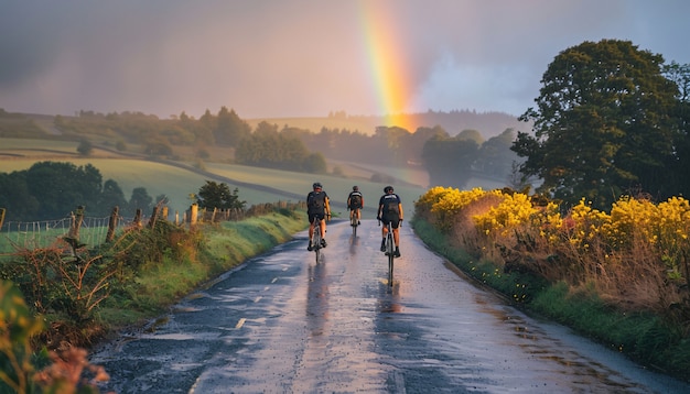 Regenboog aan het einde van een weglandschap