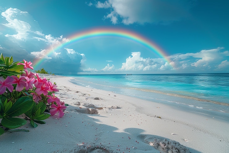 Gratis Foto regenboog op een strandlandschap