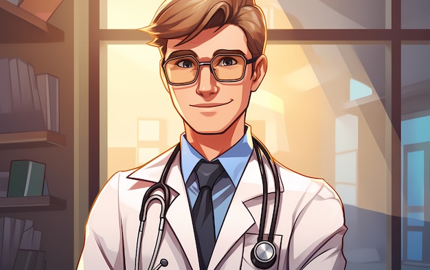 Gratis foto rendering van anime dokter op het werk