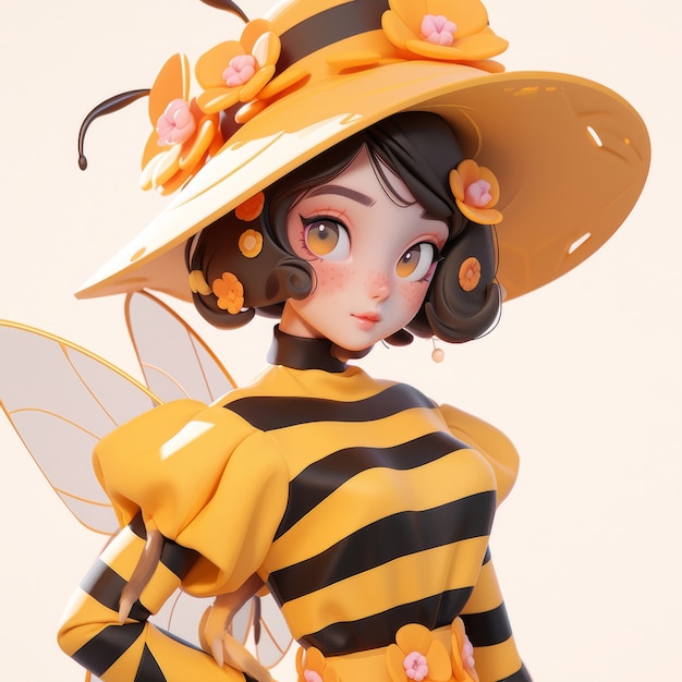 Gratis foto rendering van bee anime personage