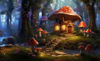 Gratis foto rendering van de cartoon fantasy paddenstoel bos